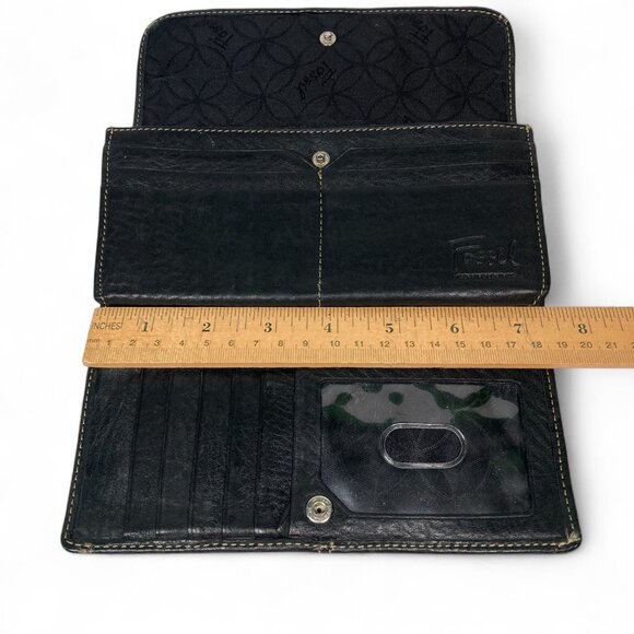 Fossil Black Leather Trifold Wallet Organizer Multiple Compartments Snap‎ Closed - Picture 8 of 11